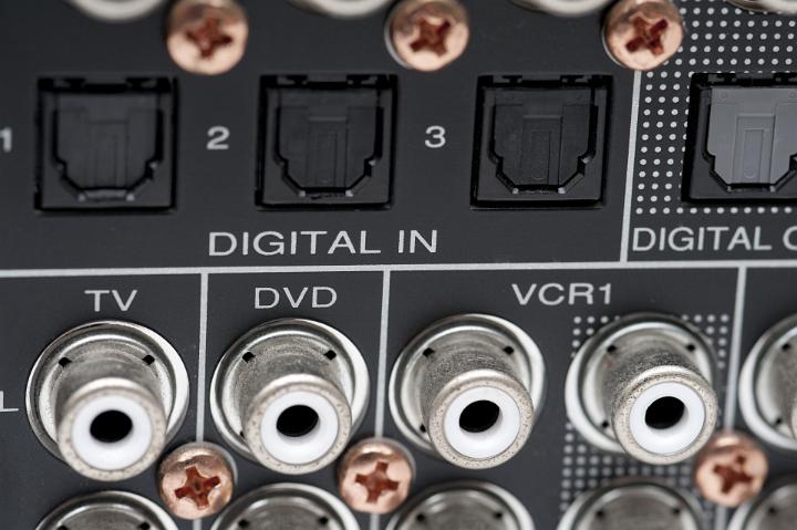Close Up of Digital Visual Input Connector Plugs Found on a home theatre amplifier system