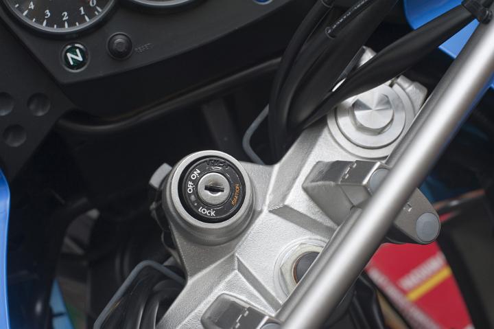 Close Up of Locking Ignition Switch in Off Position on Motorcycle Console