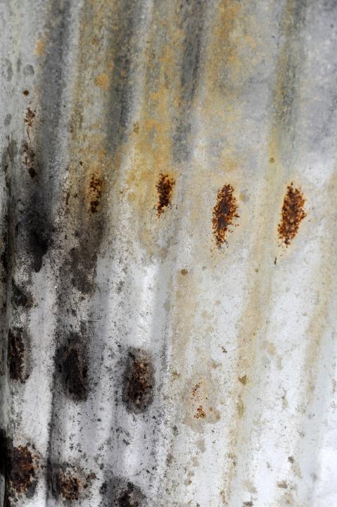 Close Up Full Frame of Rusted and Marked Corregated Tin Sheet Suitable for Backgrounds