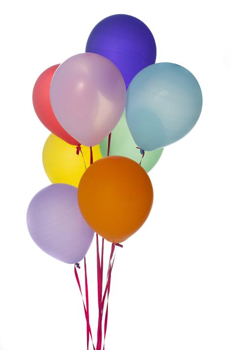 Close up Colorful Balloons for Birthday Isolated on White Background, Emphasizing Copy Space.