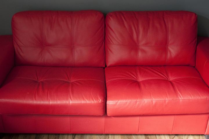 Close up Empty Red Leather Sofa with Elegant Design in the Living Room