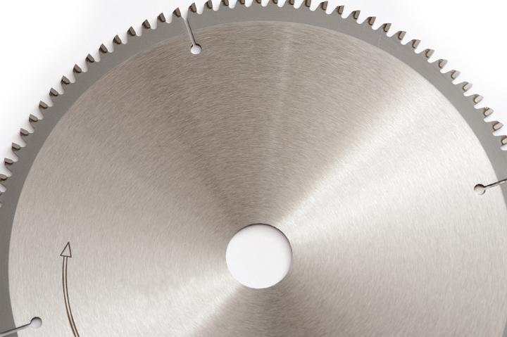 Metal disc of circular saw in close-up